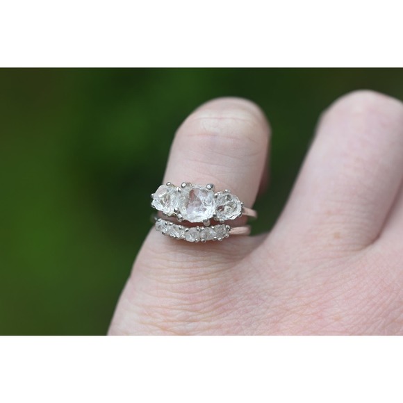 Raw Crystal Engagement Ring - Silver Stacked Diamond-Look Ring - Handcrafted - Picture 3 of 8